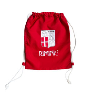 Sacca zaino Rossa con zip laterale, rifiniture bianche ed inserti Rimini FC